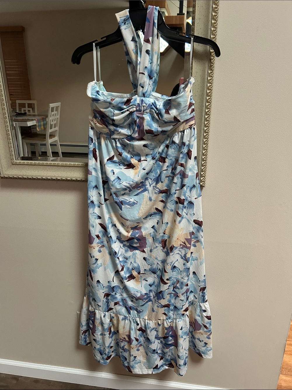 Blue Floral Halter Midi Dress - Light Blue Floral Print